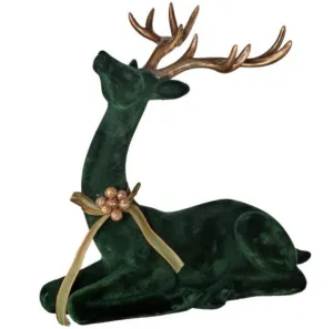 10" Resin Flocked Emerald Laying Deer