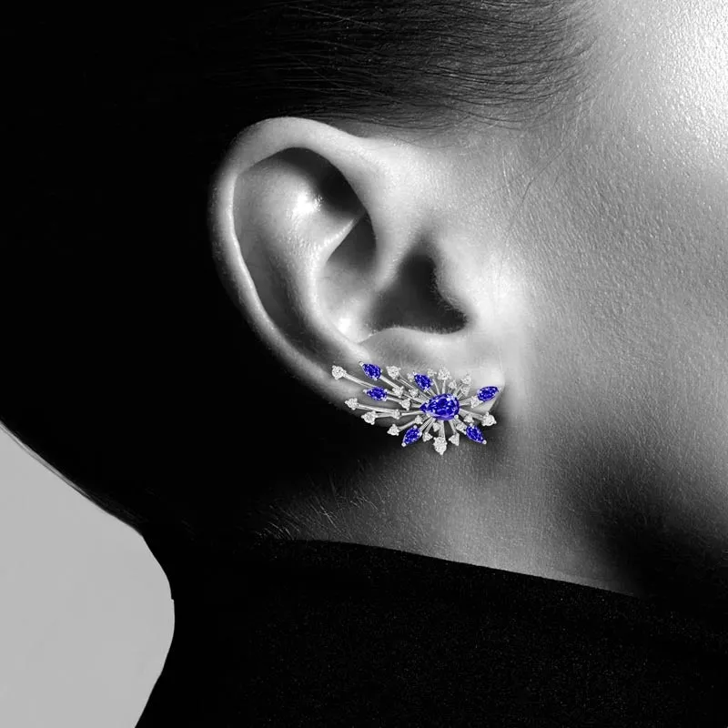 18k Luminus White Gold Earring With 1.68 Cts Vs-Gh Diamonds  And Tanzanite