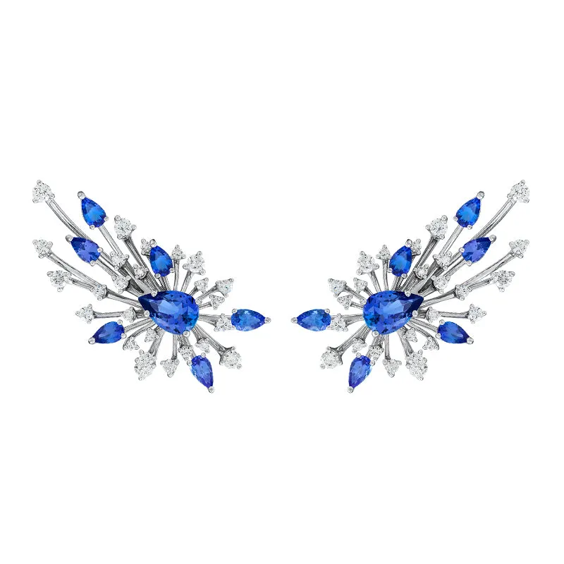 18k Luminus White Gold Earring With 1.68 Cts Vs-Gh Diamonds  And Tanzanite