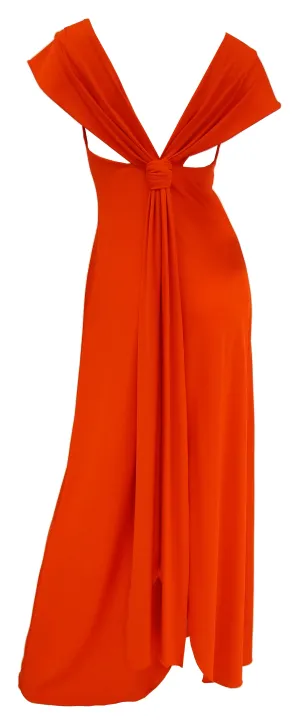 1970s Stephen Burrows Red Drape Back Evening Dress