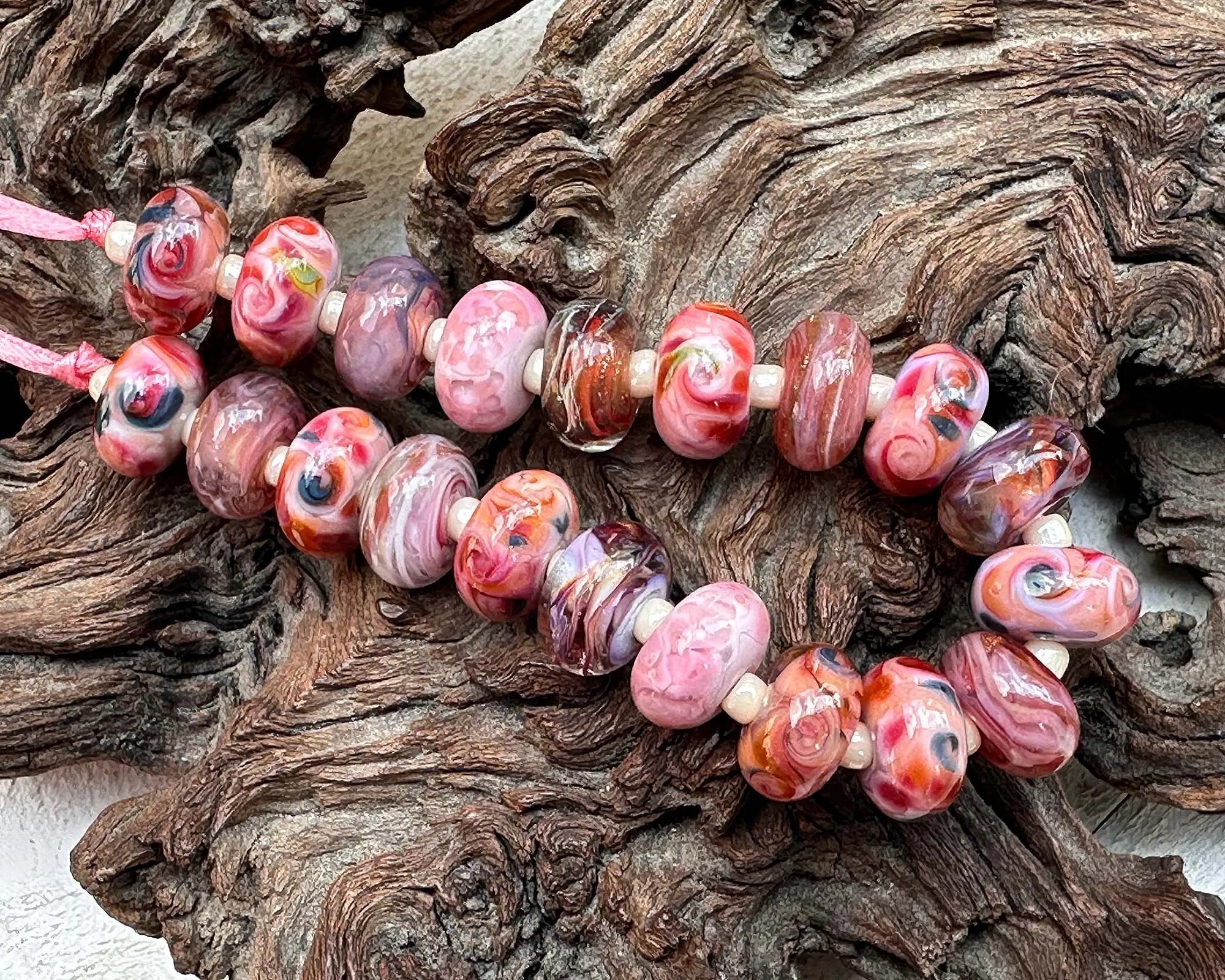 20 Coral Pink Mix Lampwork Beads Set SRA