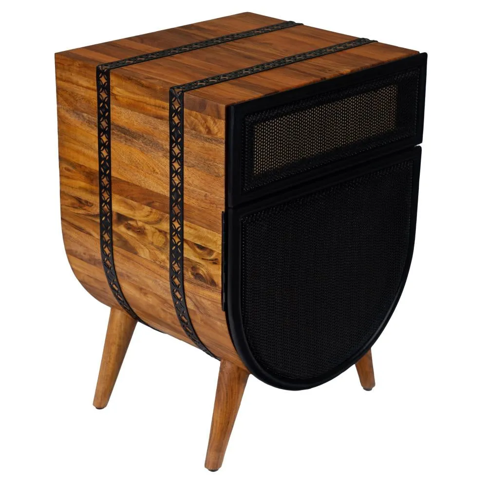 24 Inch Acacia Wood Accent Cabinet Chest with 1 Mesh Drawer and 1 Door, Brown and Black By The Urban Port