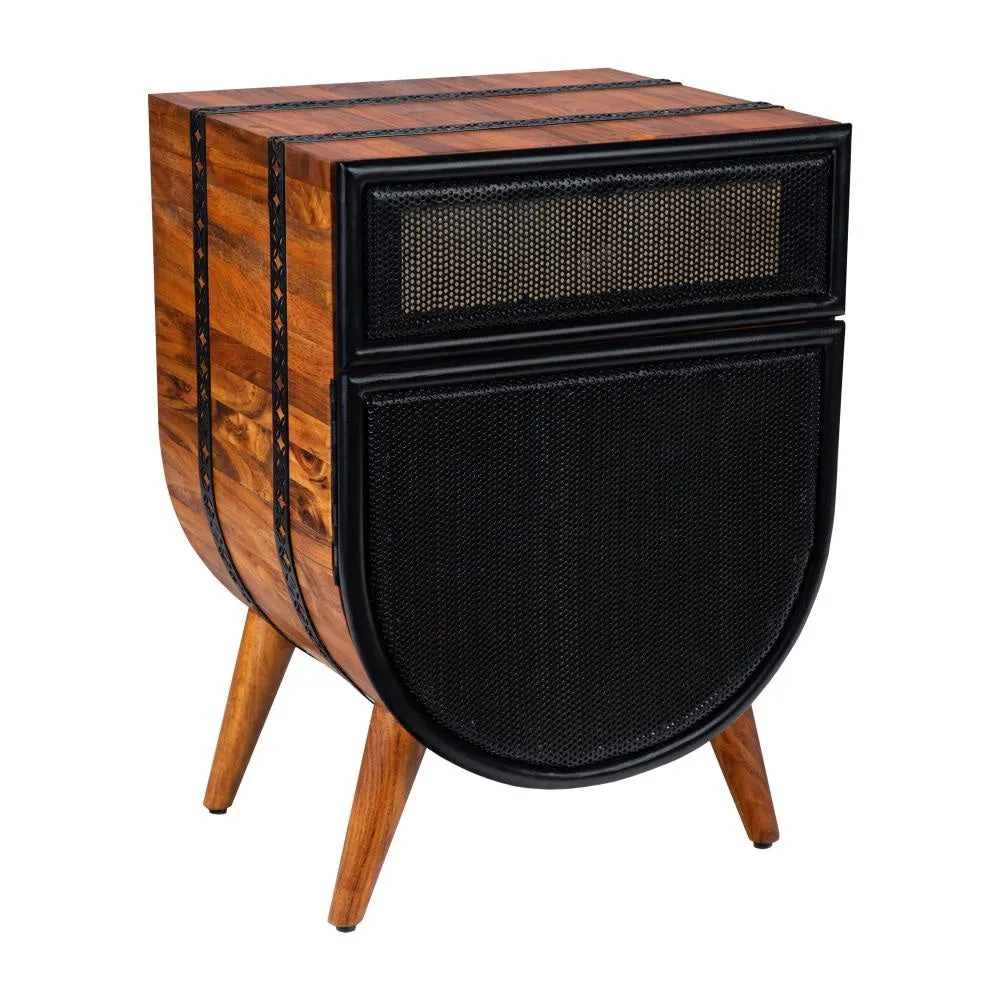 24 Inch Acacia Wood Accent Cabinet Chest with 1 Mesh Drawer and 1 Door, Brown and Black By The Urban Port