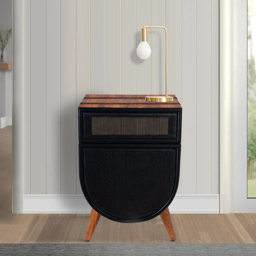 24 Inch Acacia Wood Accent Cabinet Chest with 1 Mesh Drawer and 1 Door, Brown and Black By The Urban Port