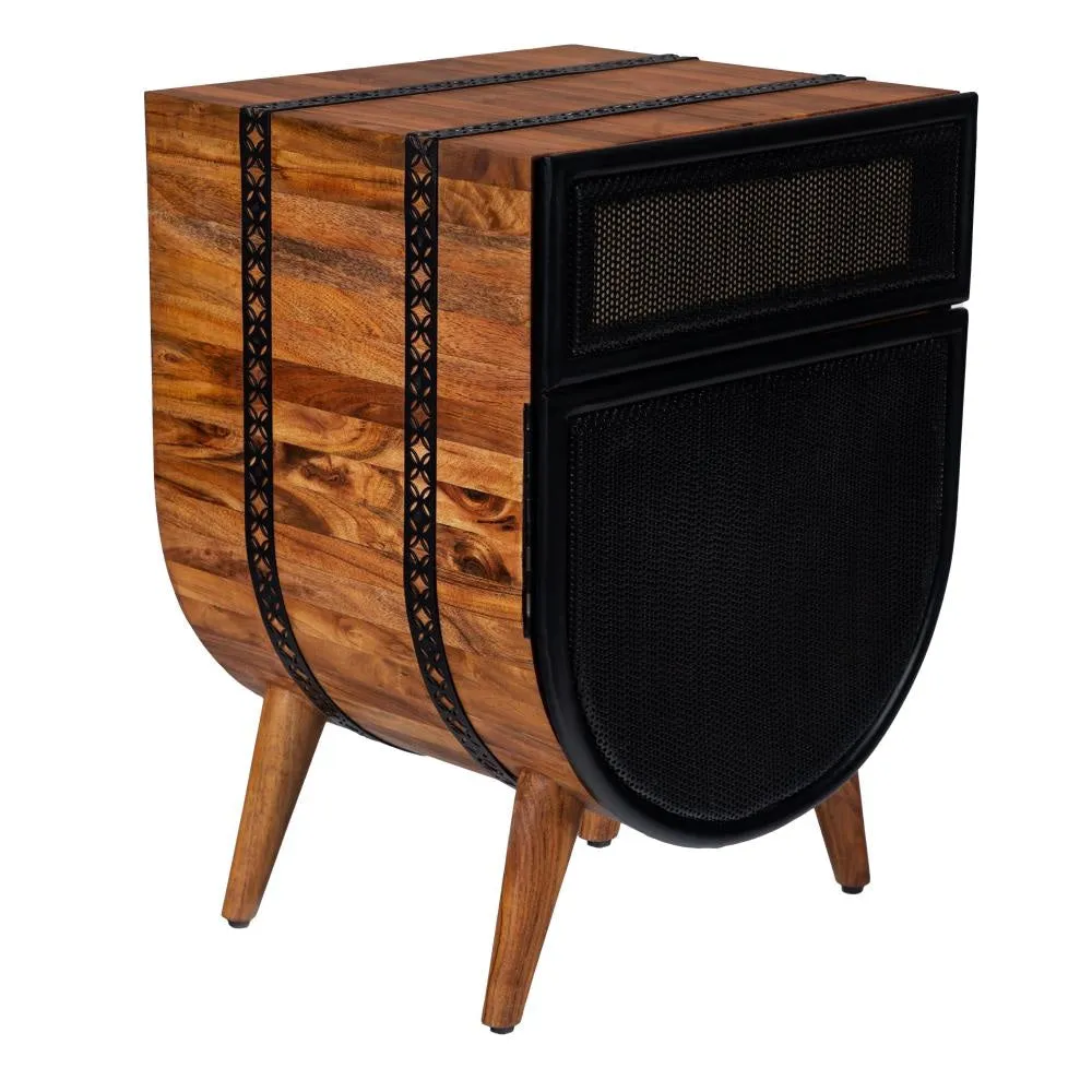 24 Inch Acacia Wood Accent Cabinet Chest with 1 Mesh Drawer and 1 Door, Brown and Black By The Urban Port