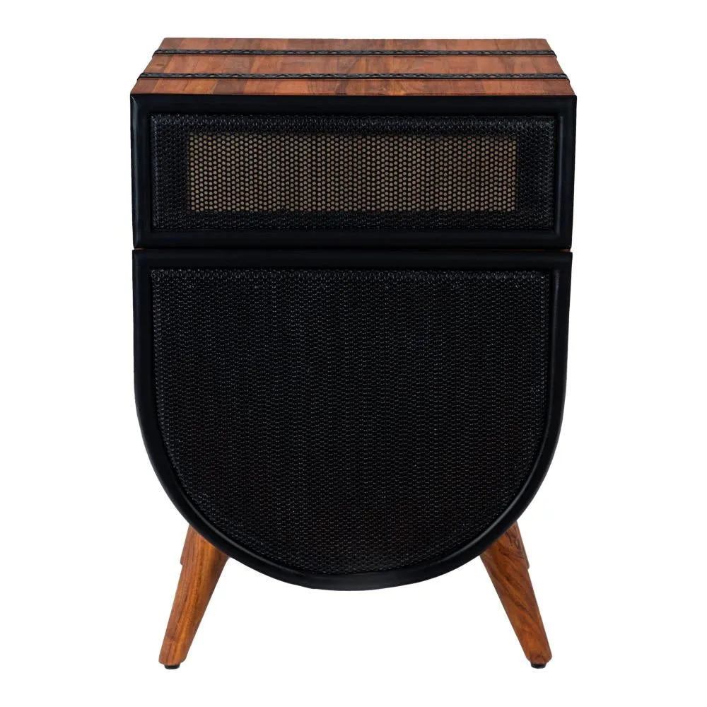 24 Inch Acacia Wood Accent Cabinet Chest with 1 Mesh Drawer and 1 Door, Brown and Black By The Urban Port