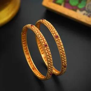 92.5 Silver Ruby Stone Bangle With Gold Polish