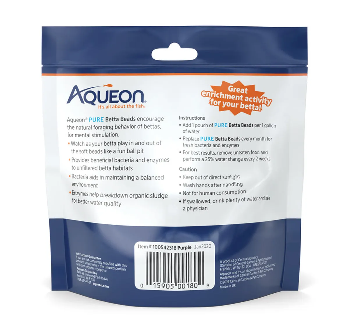 Aqueon Pure Betta Beads Purple