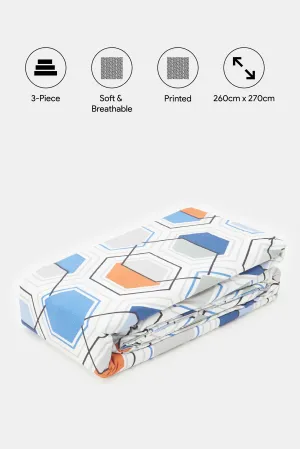 Blue Geometric Print Flat Sheet (King Size)