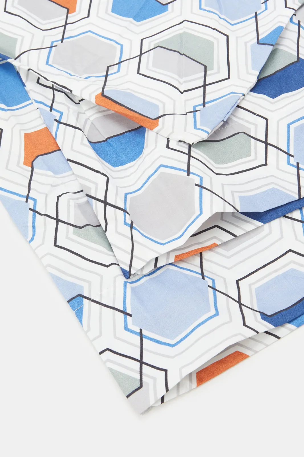 Blue Geometric Print Flat Sheet (King Size)