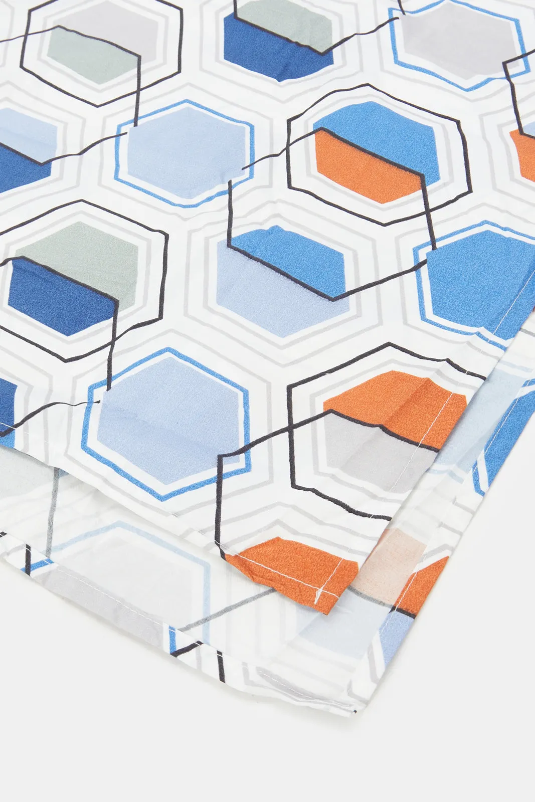 Blue Geometric Print Flat Sheet (King Size)