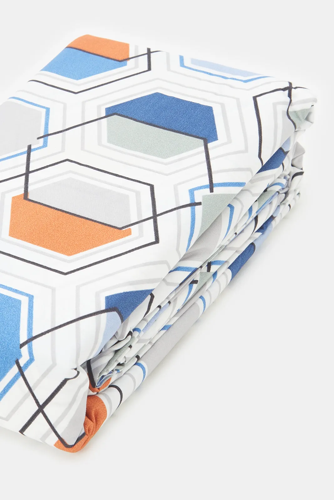 Blue Geometric Print Flat Sheet (King Size)