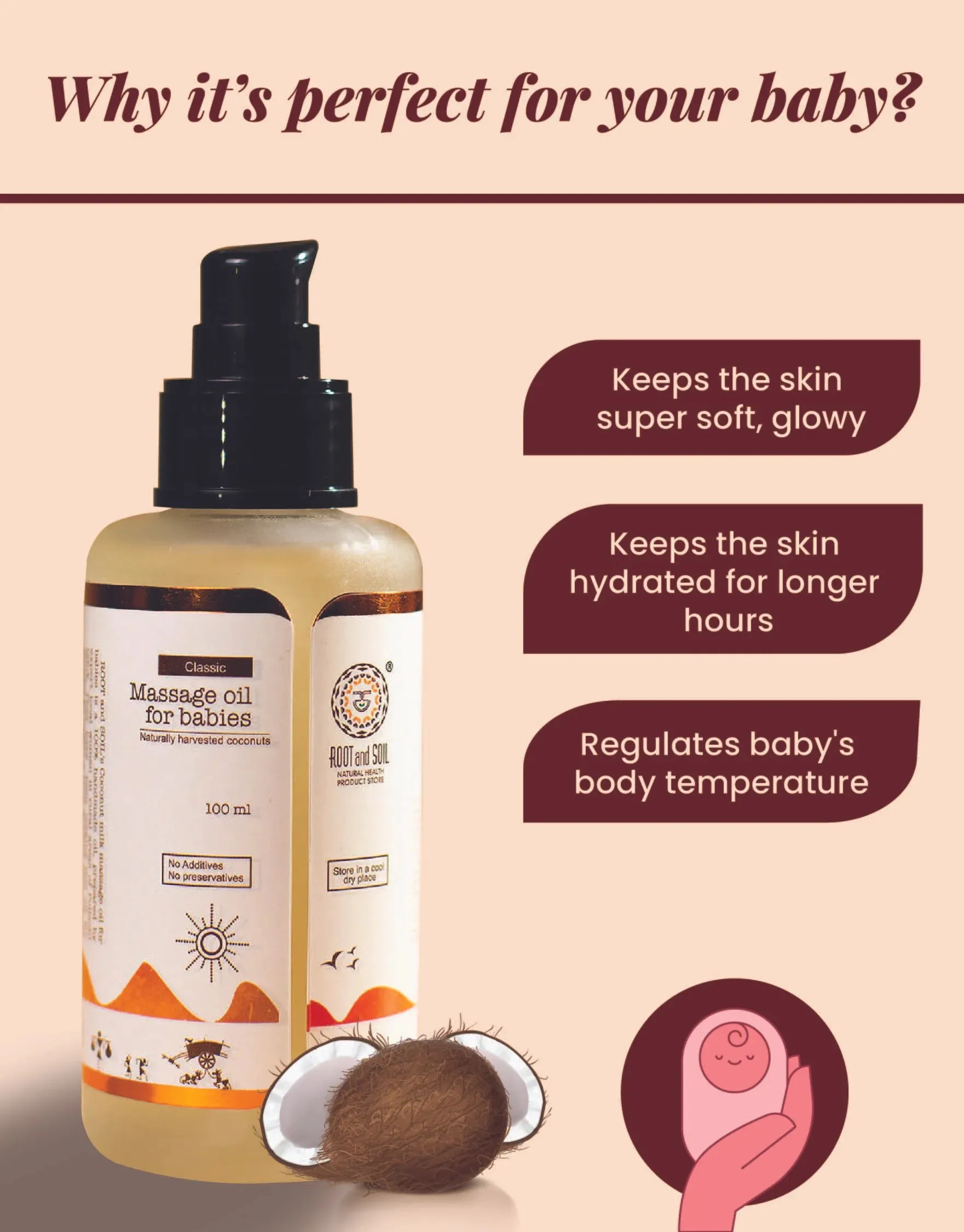 Coconut Milk Baby Massage Oil (Classic) | Soothens and rejuvenates skin |  0  m| 100 ml