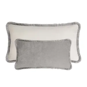 COUPLE BED CUSHIONS VELVET WITH FRINGES DIRTY WHITE AND PEARL GREY | PEARL GREY AND GREY