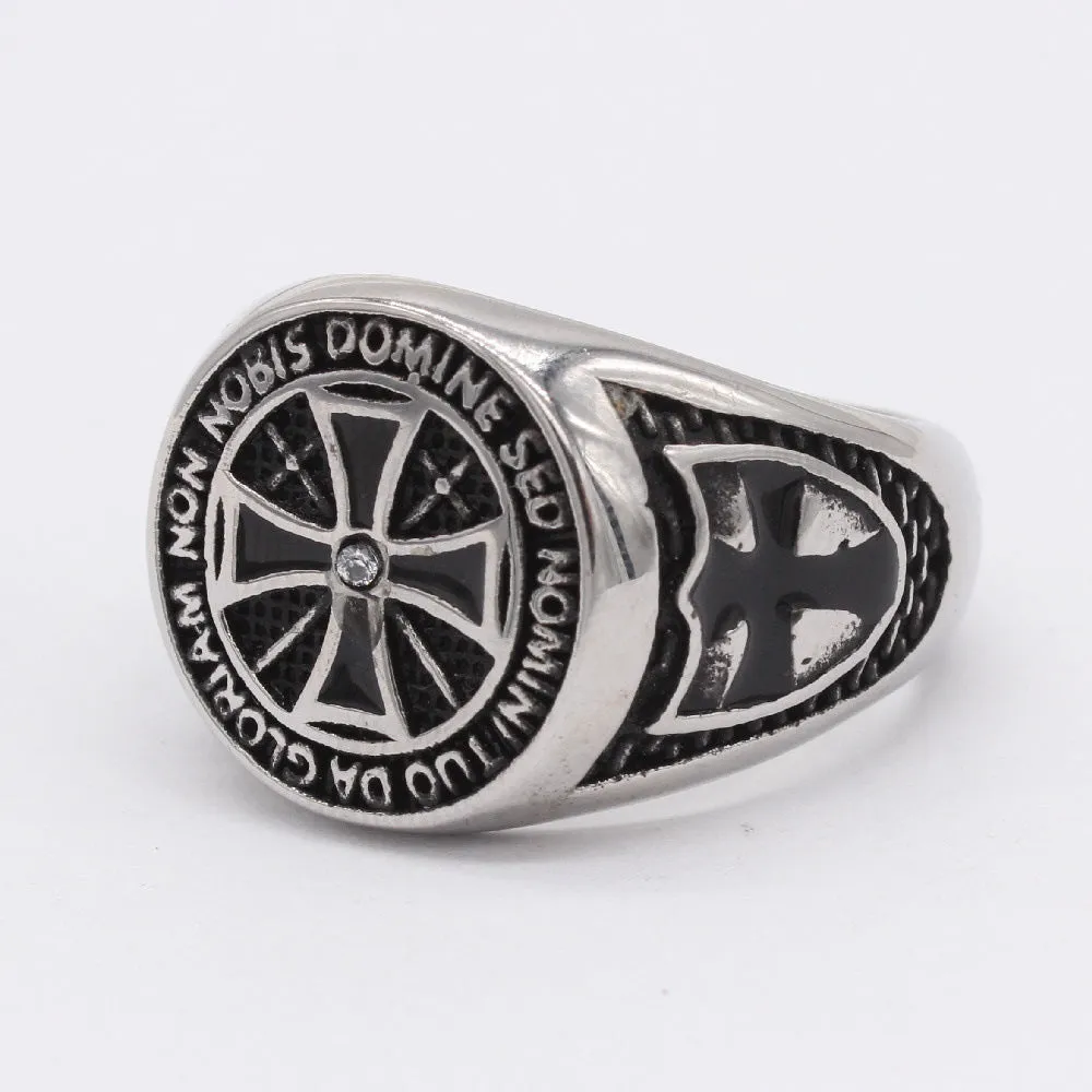 Crusader Cross Round Titanium Steel Ring for Men