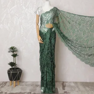 Emerald green Premium French Chantilly lace saree with Stone Work - 110cm x 5.5 Mtrs Piece-D18783