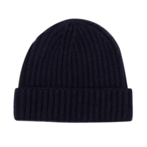 Fisherman Knit 8ply Cashmere Hat - Dark Navy