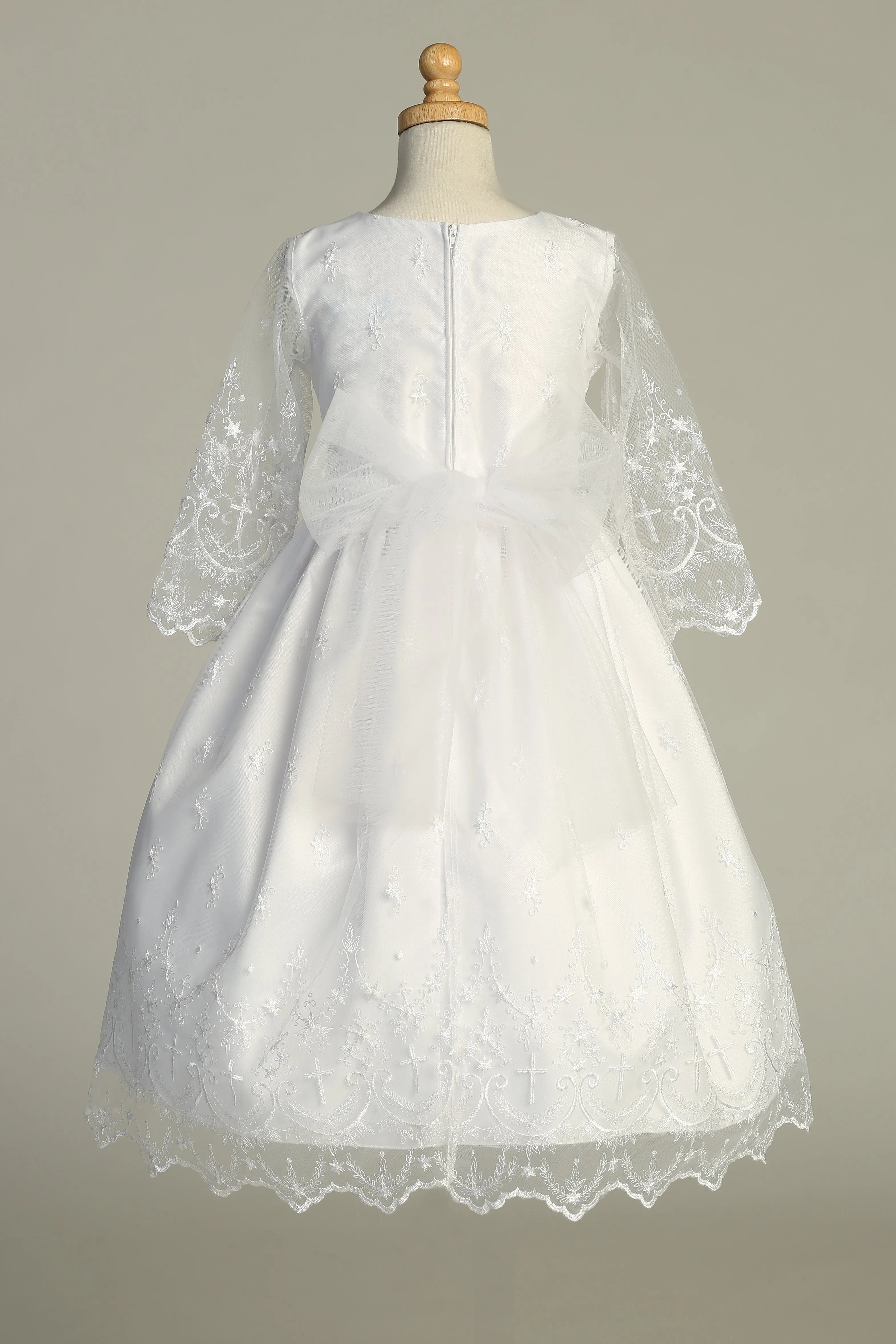 Girls White Cross Embroidered Tulle Communion Dress 6-12