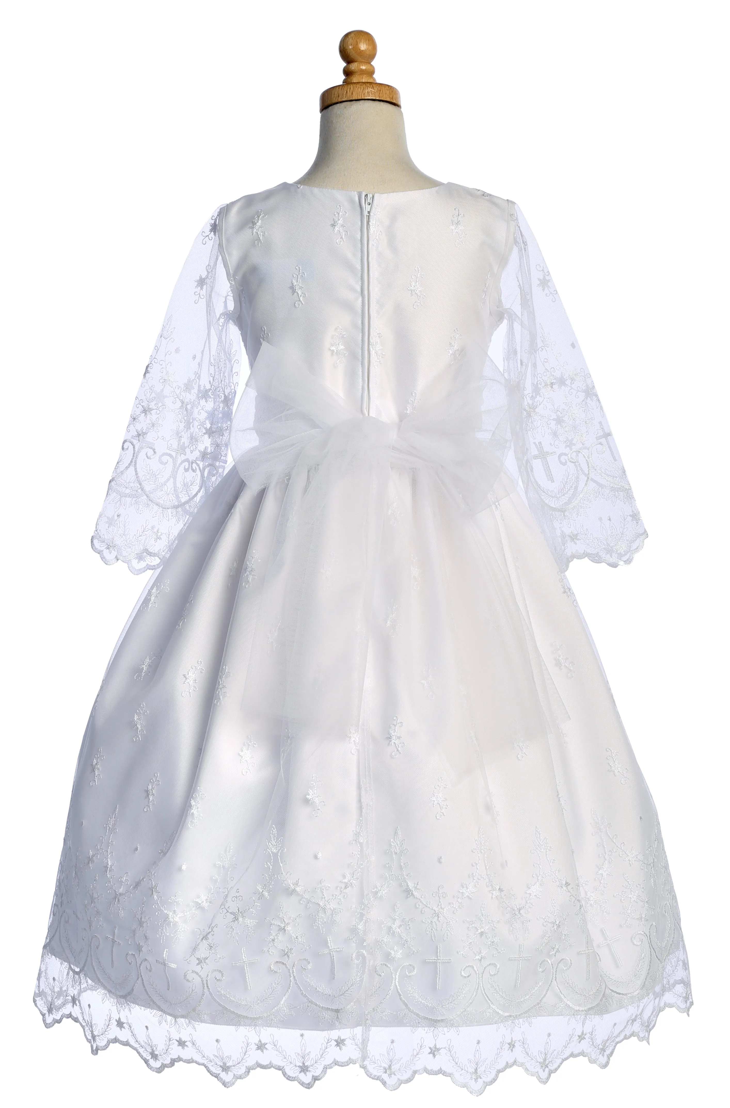 Girls White Cross Embroidered Tulle Communion Dress 6-12
