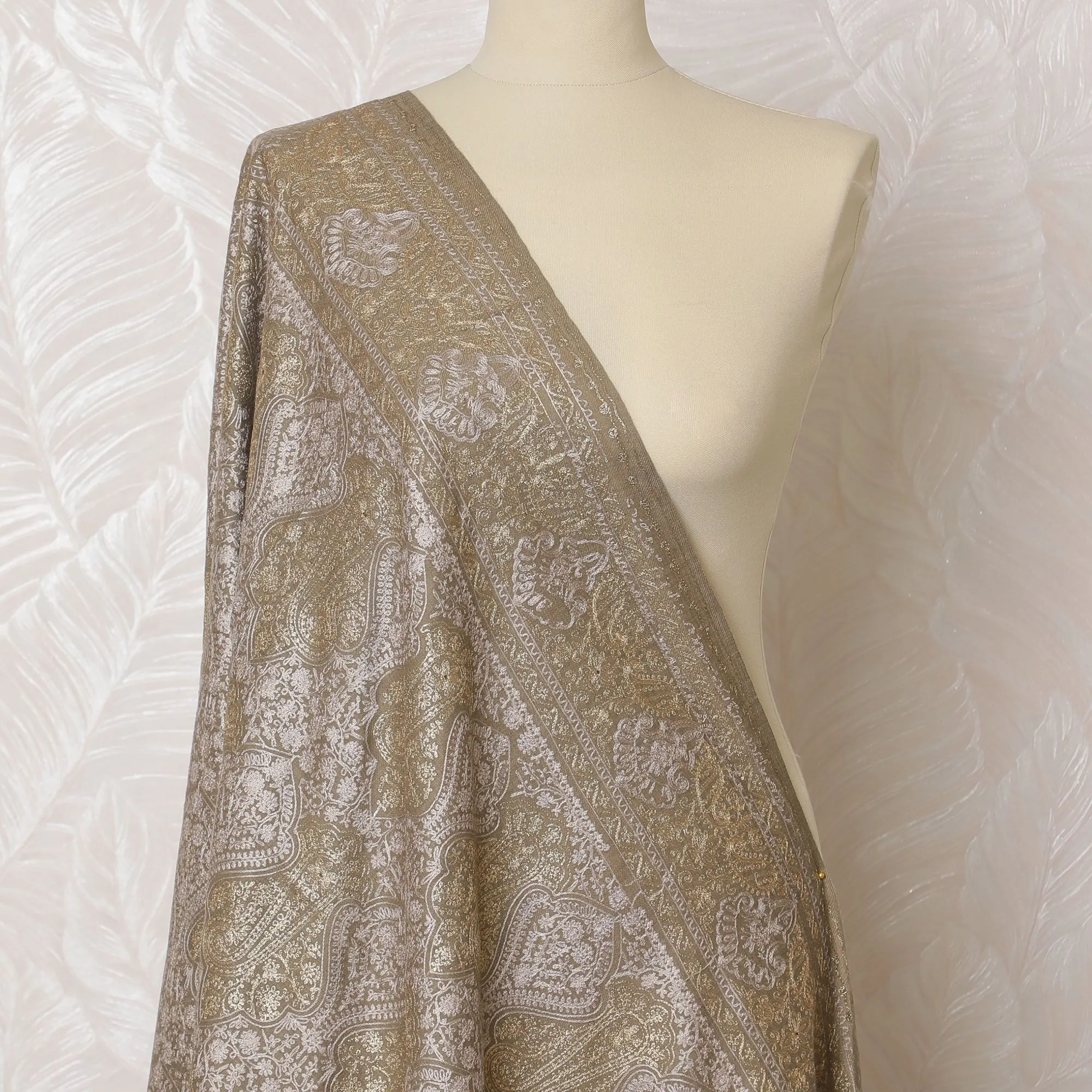 Golden Splendor Pashmina Shawl Dupatta - Luxurious Indian Weave, 215x115cm - Purchase Online-D18069