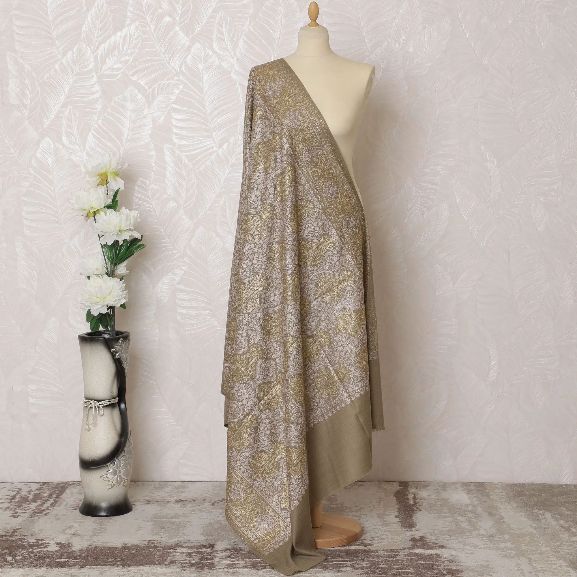 Golden Splendor Pashmina Shawl Dupatta - Luxurious Indian Weave, 215x115cm - Purchase Online-D18069