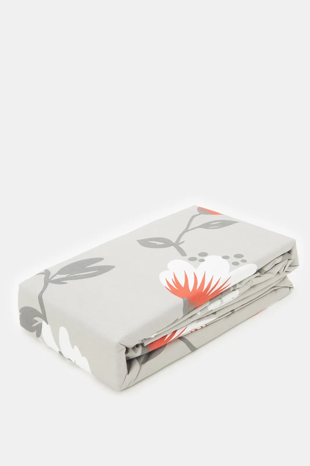 Grey Floral Flat Sheet (King Size)