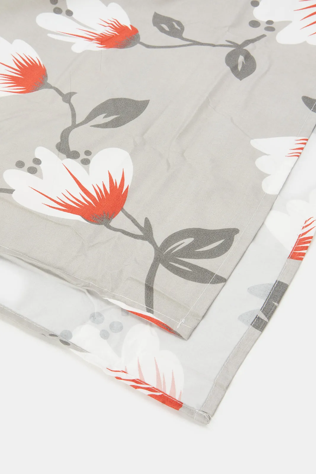 Grey Floral Flat Sheet (King Size)