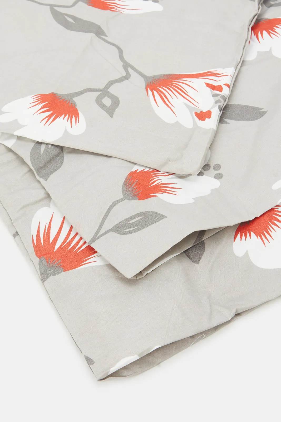 Grey Floral Flat Sheet (King Size)