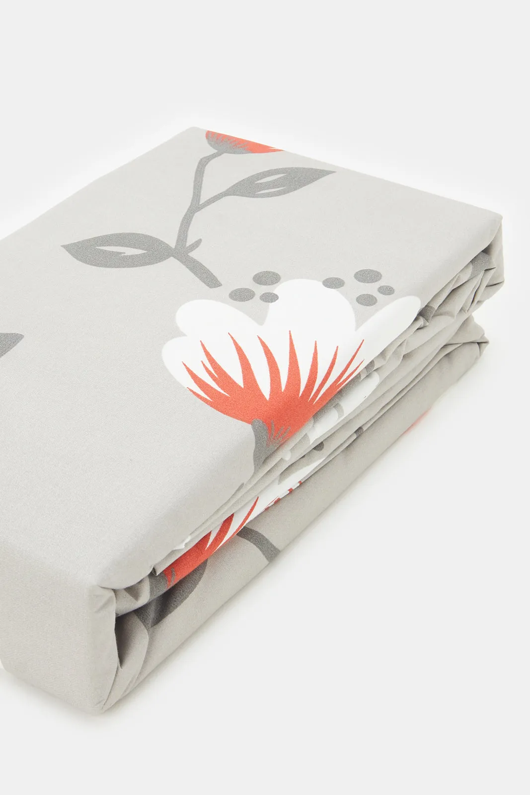 Grey Floral Flat Sheet (King Size)