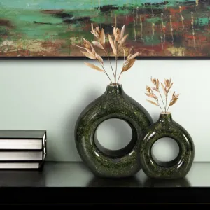 Howard Elliott Collection Renaldi Emerald Gold Round Vase, Medium