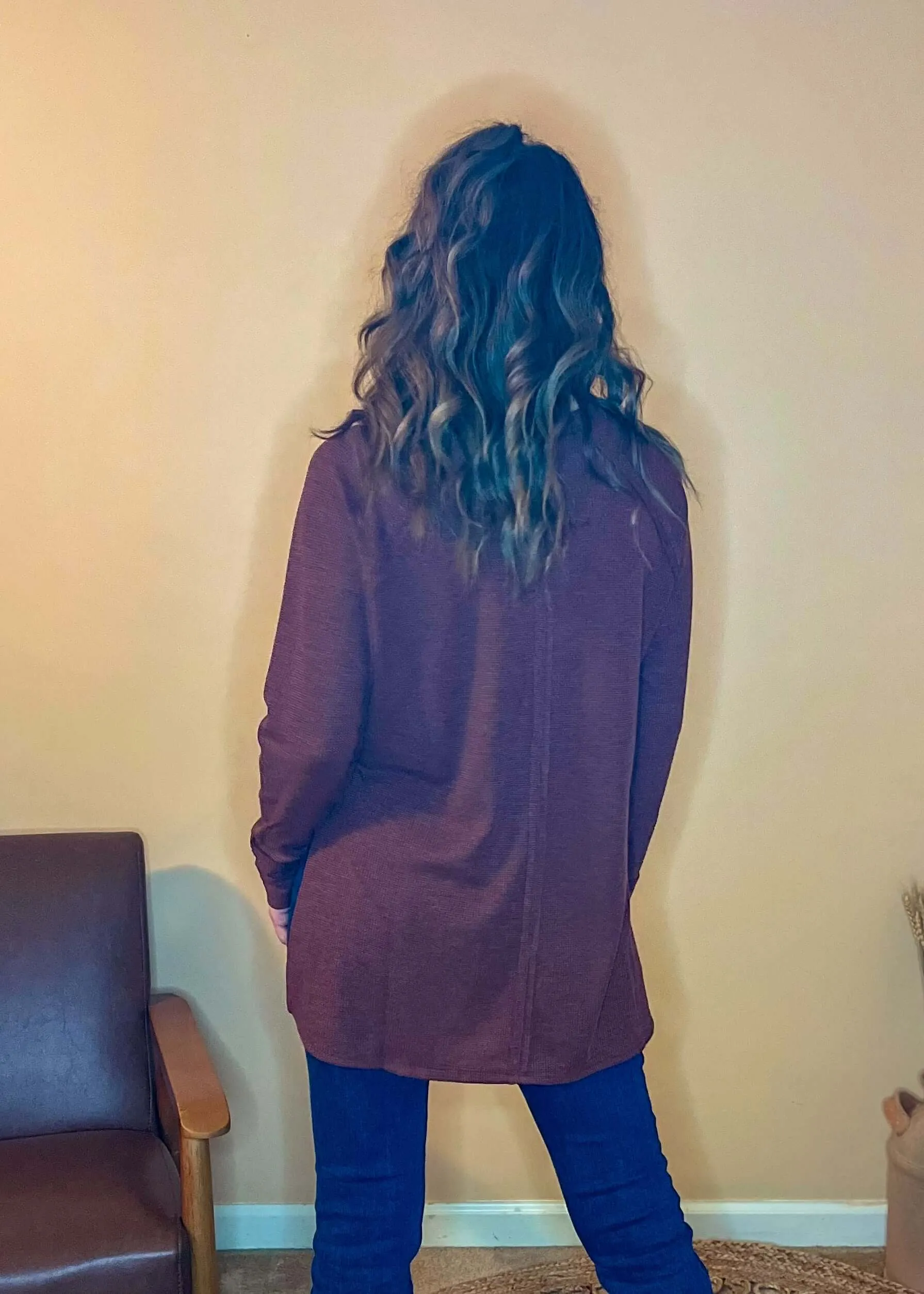 In the Moment Waffle Knit Top - Dark Rust