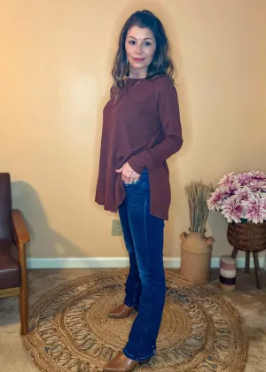 In the Moment Waffle Knit Top - Dark Rust