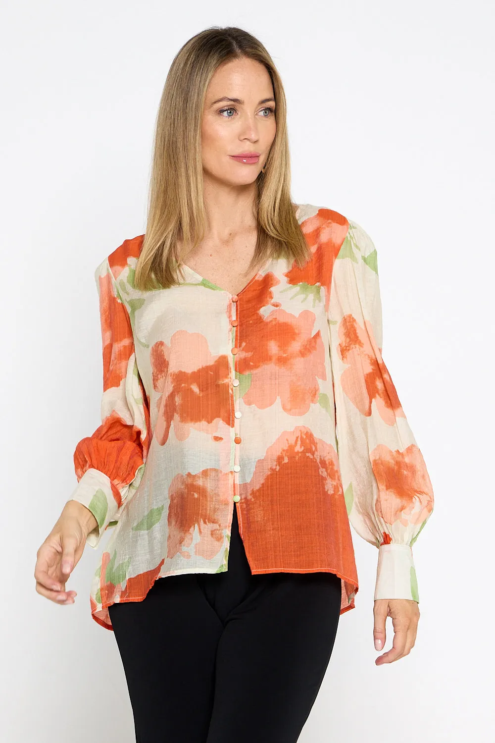 Isadora Blouse - Watercolour Orange Floral