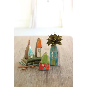 Kalalou - SET OF FOUR COLORFUL CERAMIC HOUSE BUD VASES - CPH2916