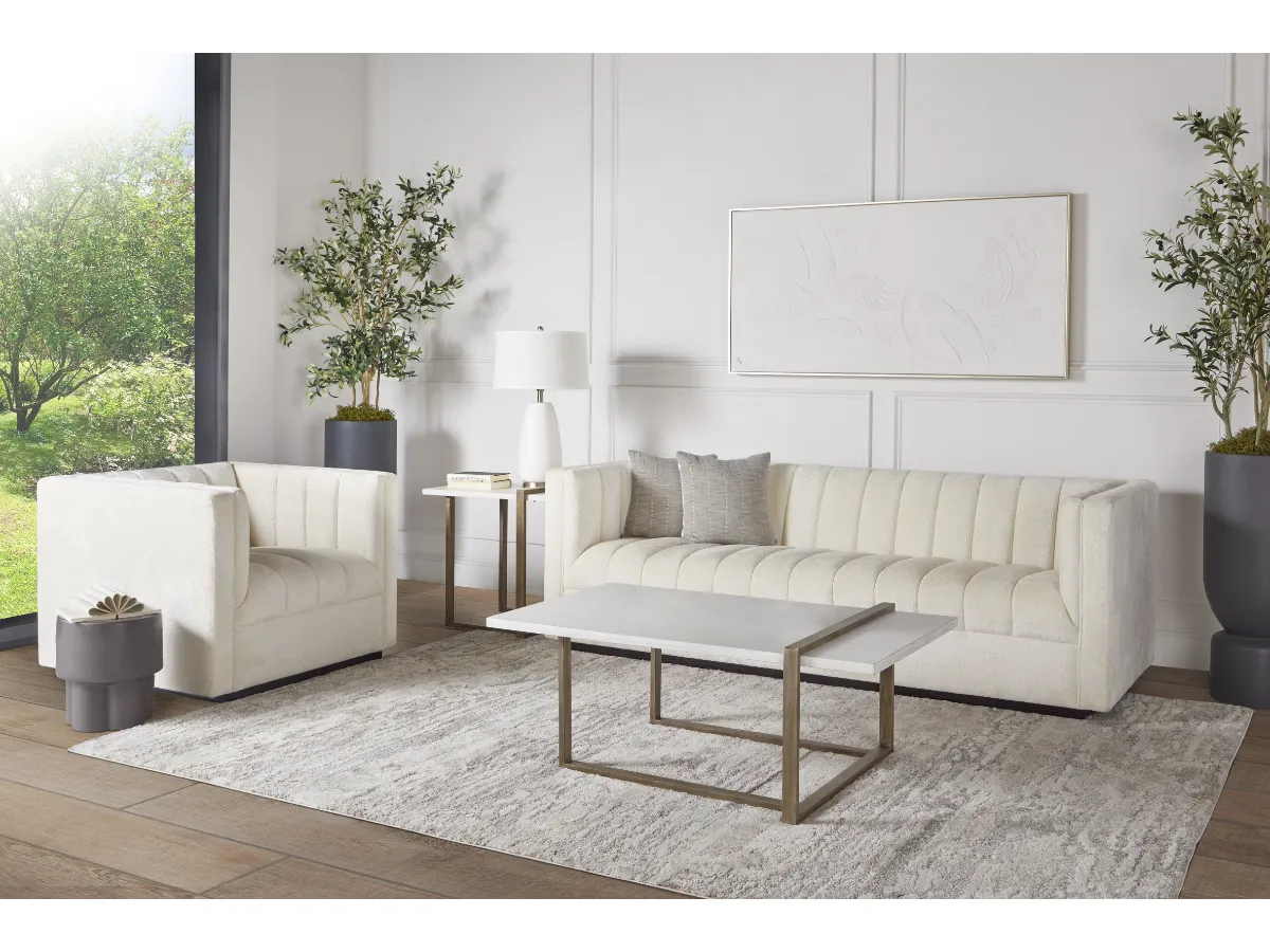 Lavish Upholstered Fabric Channel 2-pc Sofa and Chair Set