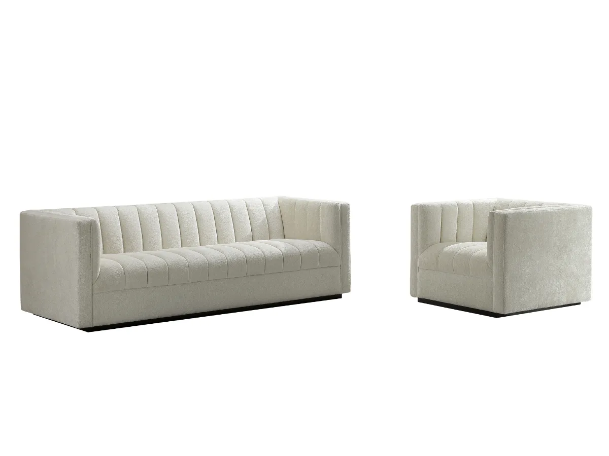 Lavish Upholstered Fabric Channel 2-pc Sofa and Chair Set
