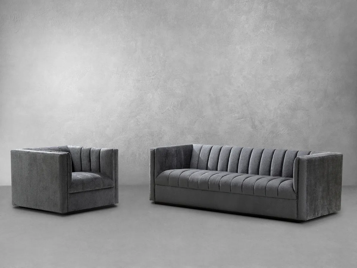 Lavish Upholstered Fabric Channel 2-pc Sofa and Chair Set