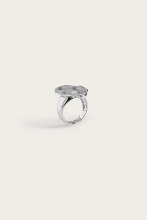 LEORA Hammered Effect Oval Silver Ring