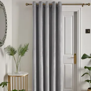 Montrose Blackout Eyelet Single Panel Velvet Door Curtain by Laurence Llewelyn-Bowen in Silver