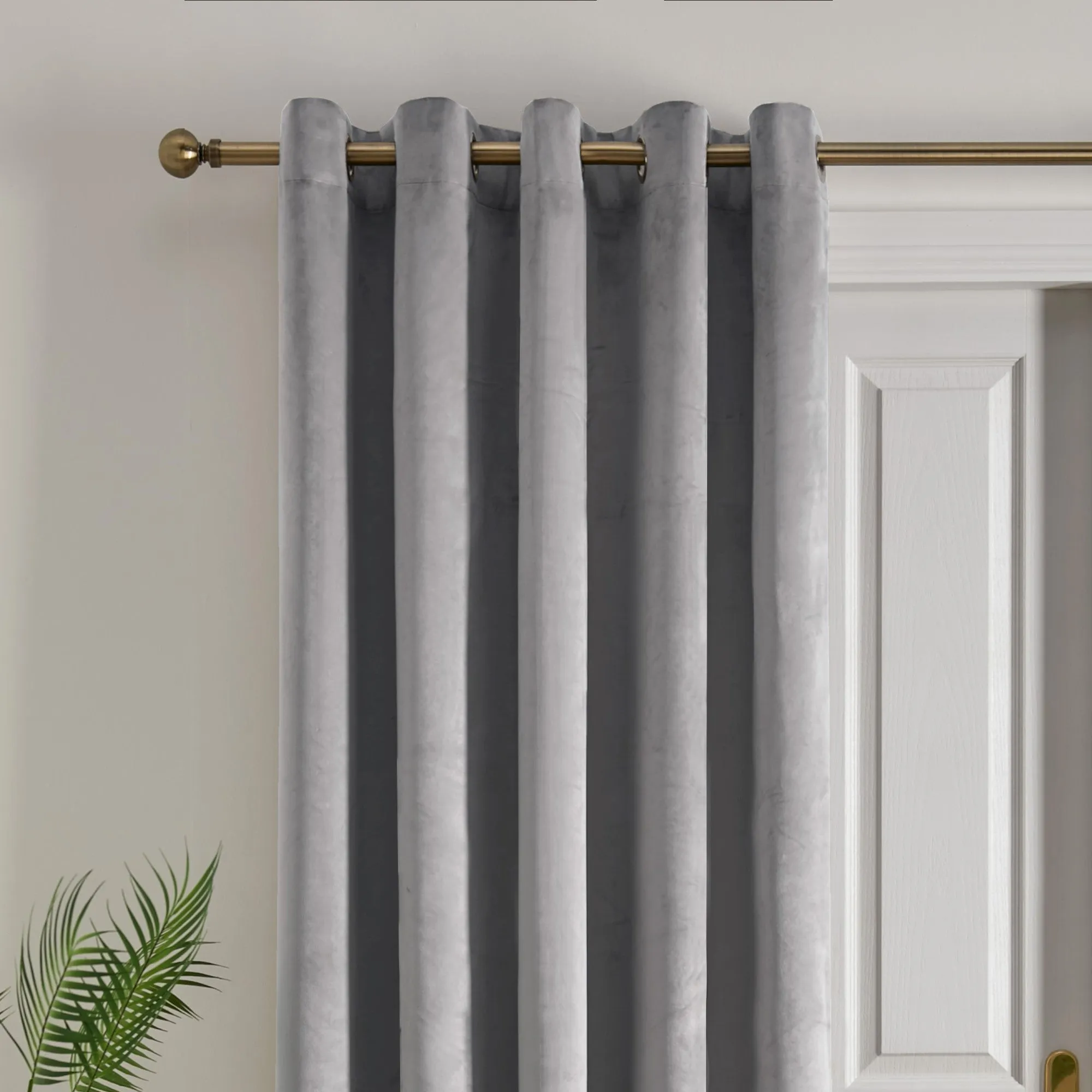 Montrose Blackout Eyelet Single Panel Velvet Door Curtain by Laurence Llewelyn-Bowen in Silver