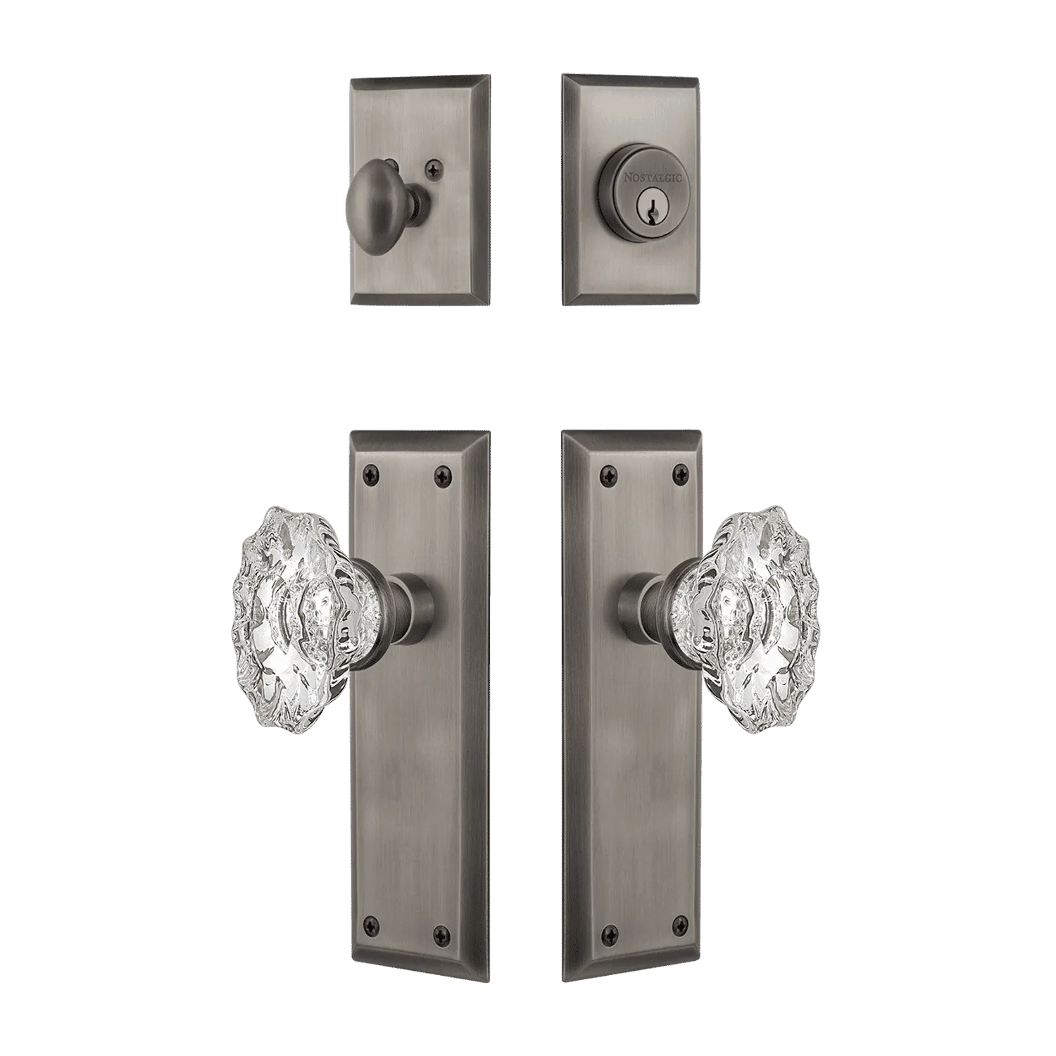 New York Entry Set with Chateau Crystal Knob in Antique Pewter