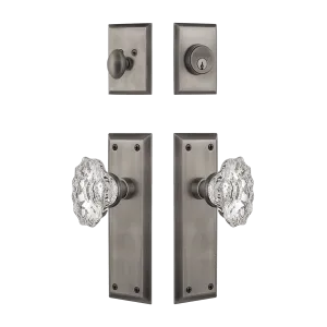 New York Entry Set with Chateau Crystal Knob in Antique Pewter