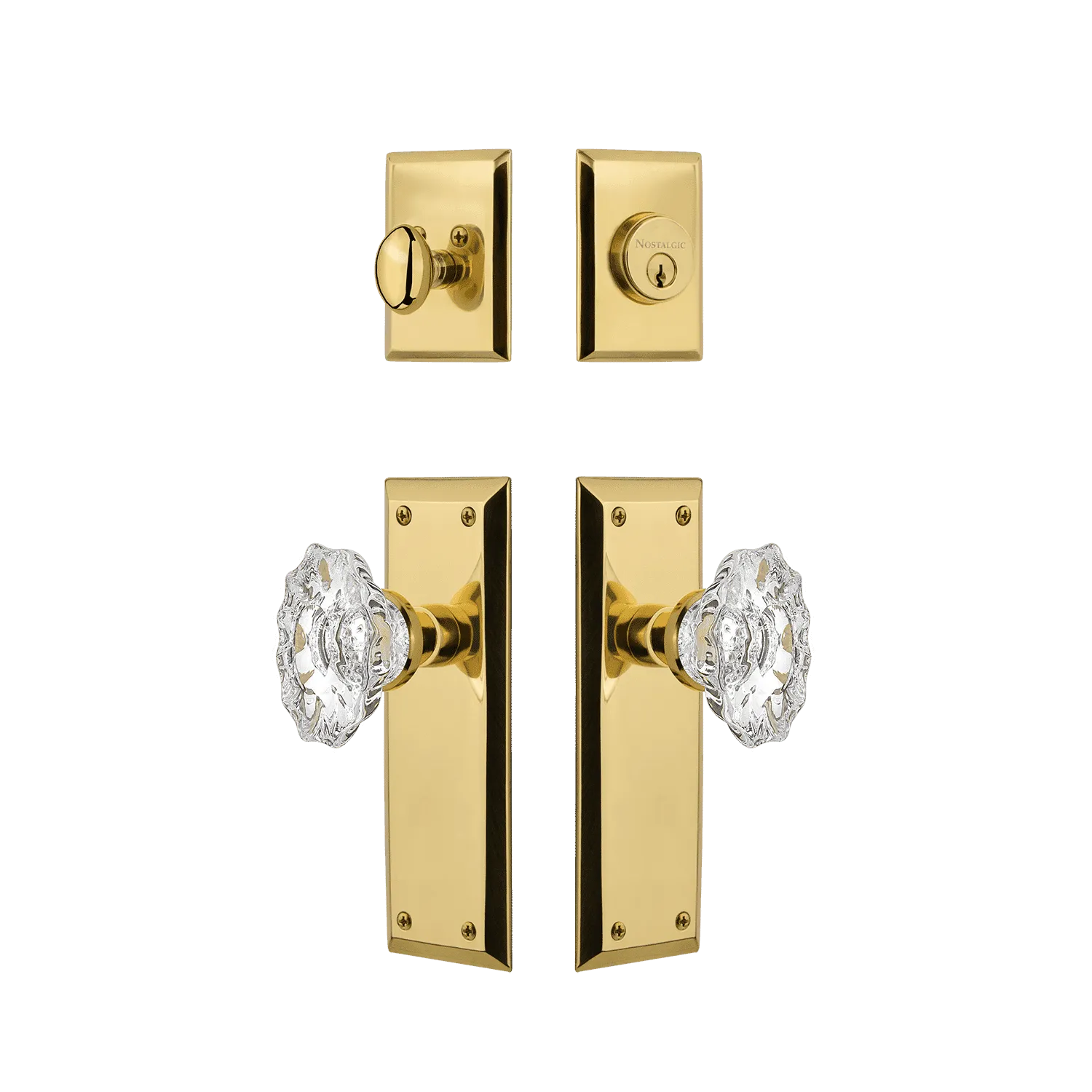 New York Entry Set with Chateau Crystal Knob in Polished Brass