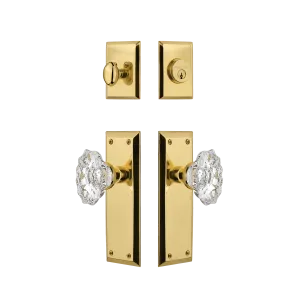 New York Entry Set with Chateau Crystal Knob in Polished Brass