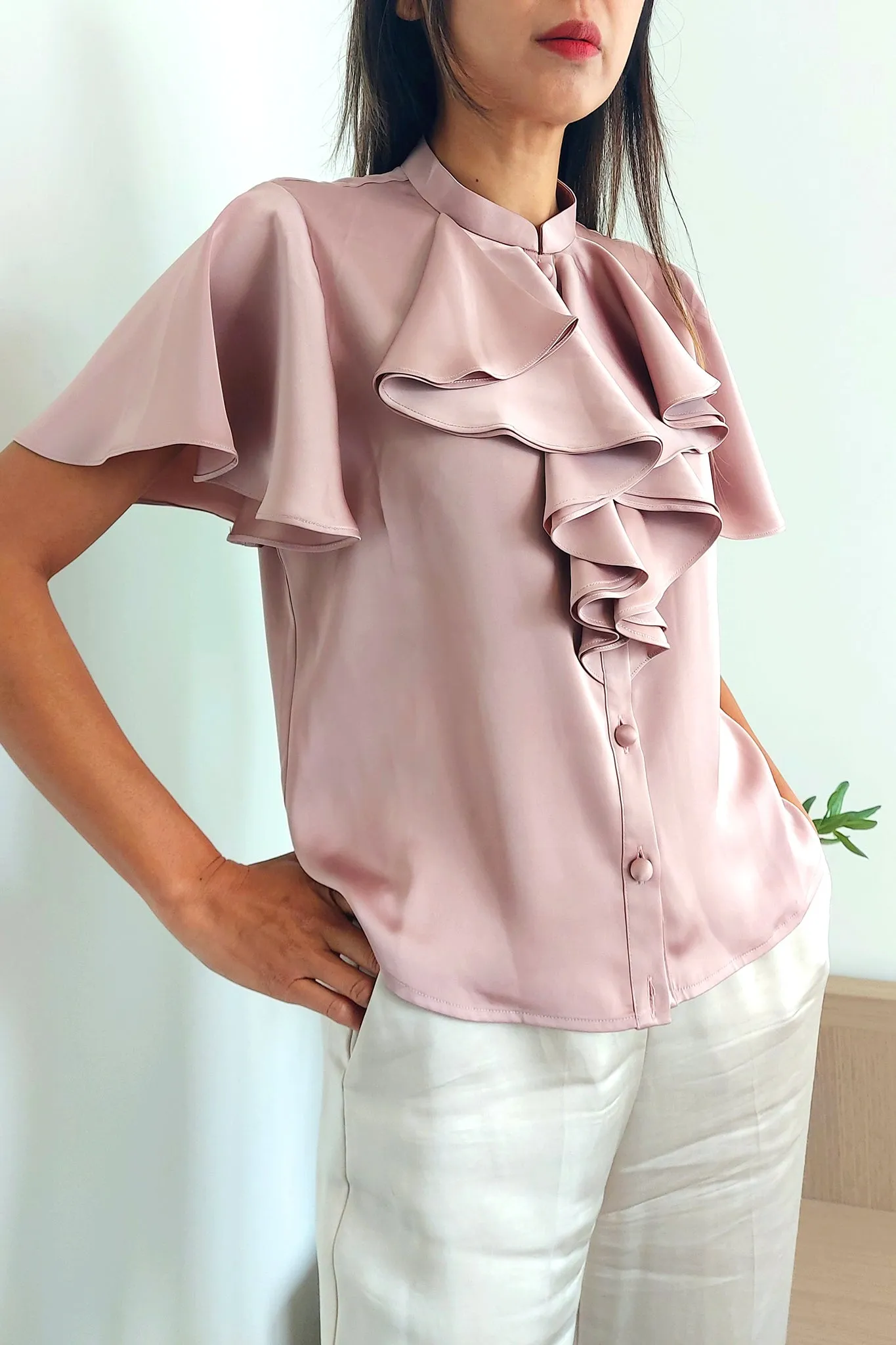 NIKO Satin Ruffle Blouse (Pink)