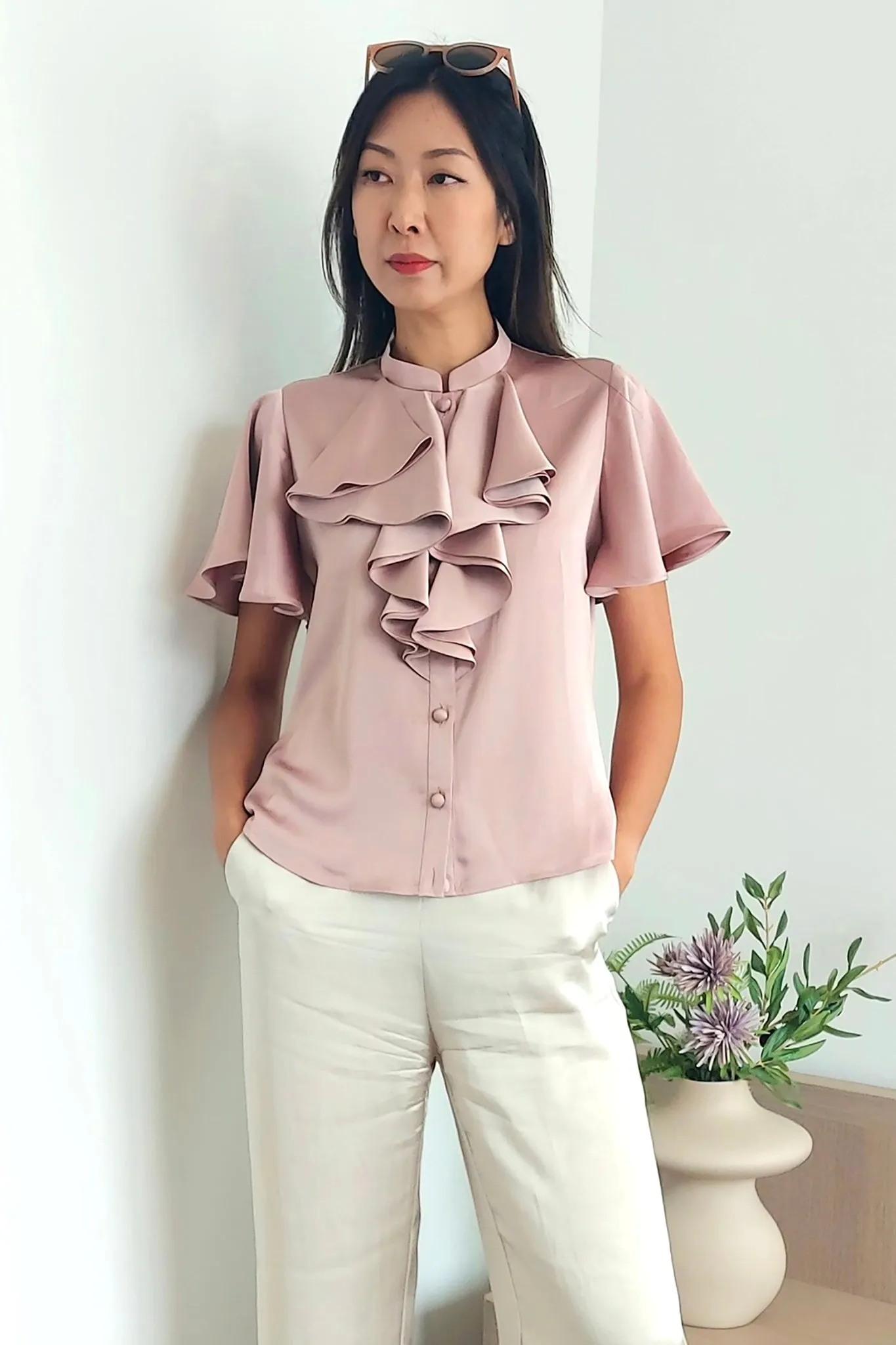 NIKO Satin Ruffle Blouse (Pink)