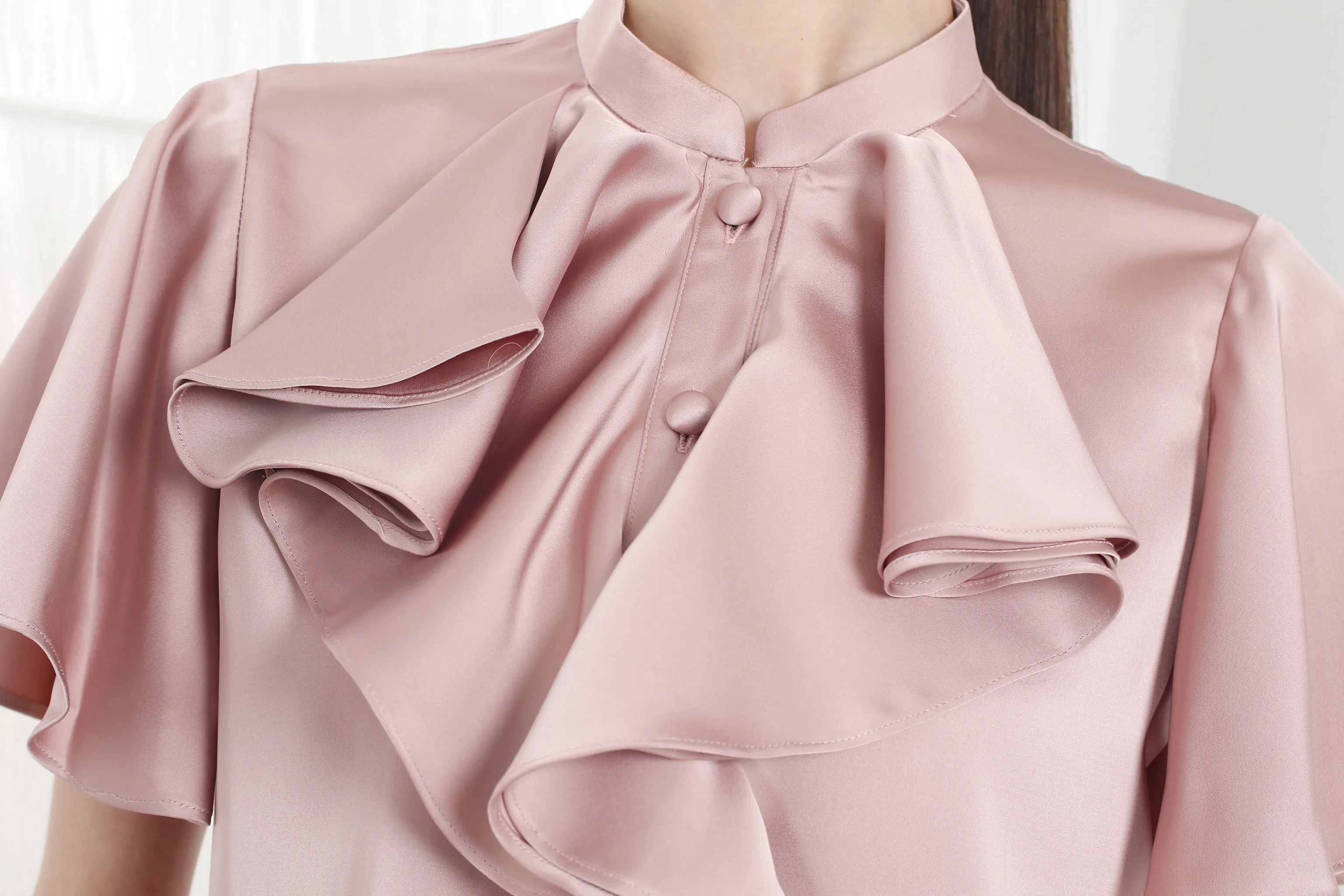 NIKO Satin Ruffle Blouse (Pink)