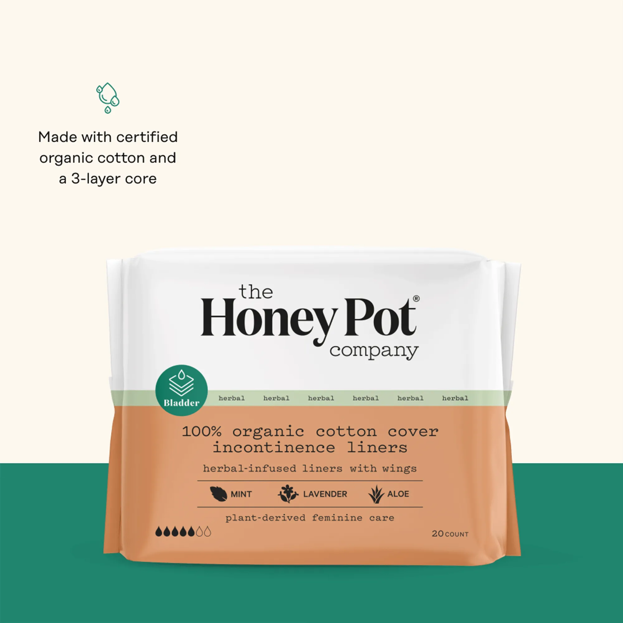 Organic Cotton Cover Herbal Incontinence Pantiliners with Wings