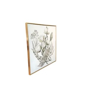 "Cotton Branch Bouquet" Watercolor Print on Gold Floating Framed Canvas Wall Art