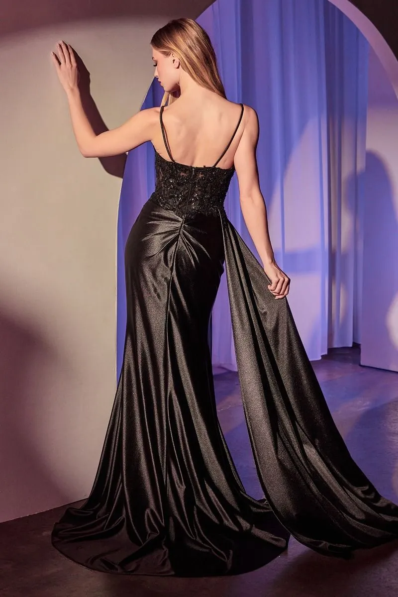 RYA Lace Bodice Fitted Satin Prom & Formal Dress